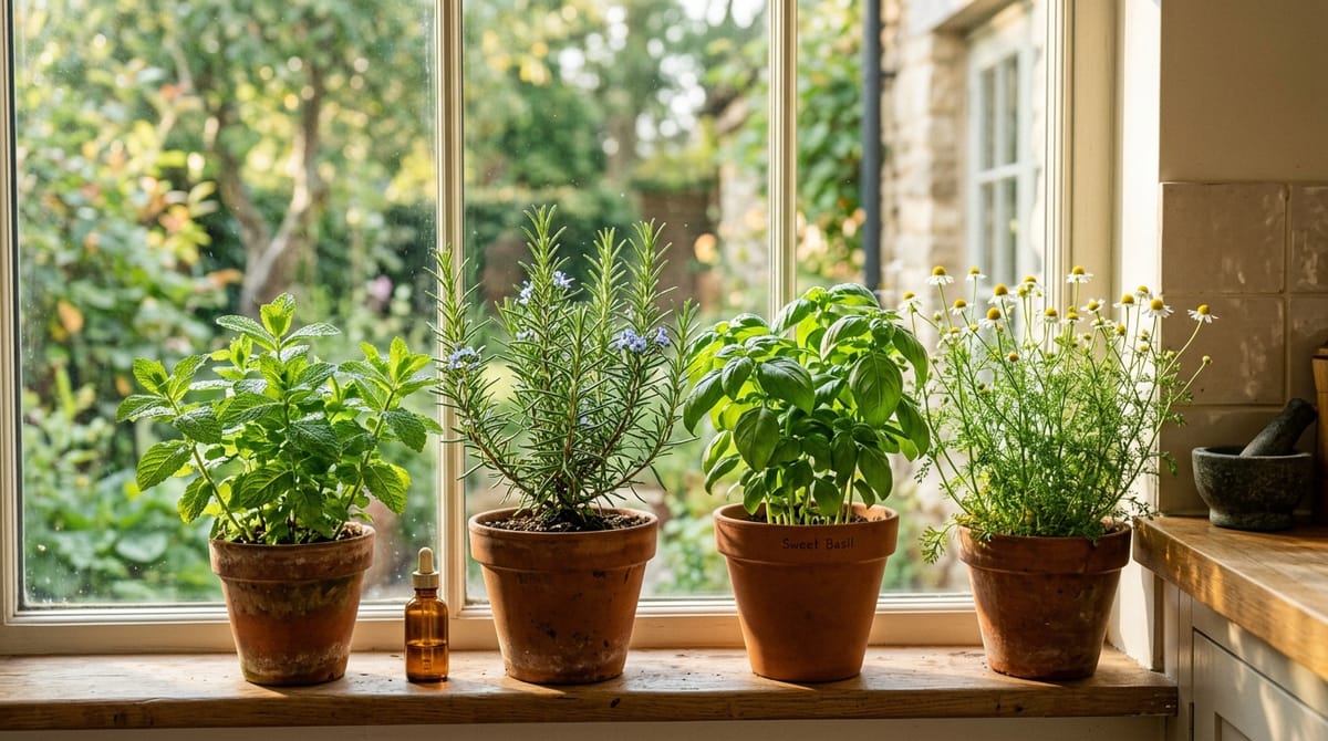 Cultivo de Ervas Medicinais e Aromáticas em Casa: Guia Científico de Alecrim, Hortelã, Manjericão e Camomila em Vasos