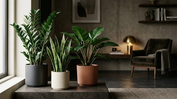 O Verde que Prospera na Penumbra: Como Cultivar Zamioculca, Pacová e Espada-de-São-Jorge em Ambientes Sem Luz Natural Direta