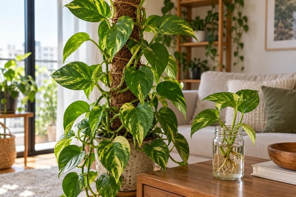 Guia Definitivo da Jiboia (Epipremnum aureum): Da Propagação na Água ao Cultivo em Tutores de Musgo com Folhas Gigantes