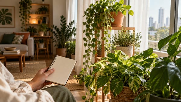 Plantas de interior em diferentes distâncias de uma janela iluminada em apartamento